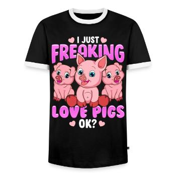 J'adore les cochons cadeau de cochon doux - T-shirt contrasté Homme - noir/blanc - Devant - AI Model Female 172 light (172cm) & AI Model Male 178 light (178cm)