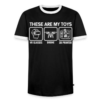 VR glasses Virtual reality 3D printer drone - Men's Ringer Shirt - black/white - Front - AI Model Female 172 light (172cm) & AI Model Male 178 light (178cm)