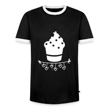 Petits gâteaux - muffins - coeur - T-shirt contrasté Homme - noir/blanc - Devant - AI Model Female 172 light (172cm) & AI Model Male 178 light (178cm)