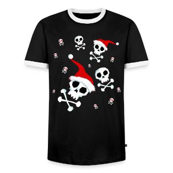 Santa Skull Christmas Santa Claus Skulls - Men's Ringer Shirt - black/white - Front - AI Model Female 172 light (172cm) & AI Model Male 178 light (178cm)