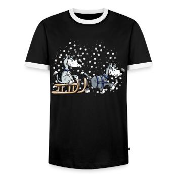 Schlittenhunde im Schnee - Männer Kontrast-T-Shirt - Schwarz/Weiß - Vorne - AI Model Female 172 light (172cm) & AI Model Male 178 light (178cm)