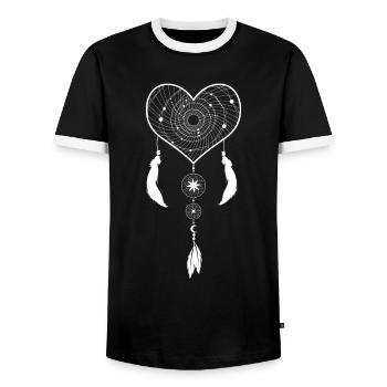 Dream catcher heart with circle pendants and feathers - Men's Ringer Shirt - black/white - Front - AI Model Female 172 light (172cm) & AI Model Male 178 light (178cm)