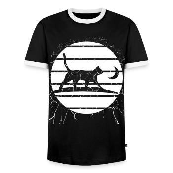 Cat in the Moonlight – Night Walk - Men's Ringer Shirt - black/white - Front - AI Model Female 172 light (172cm) & AI Model Male 178 light (178cm)