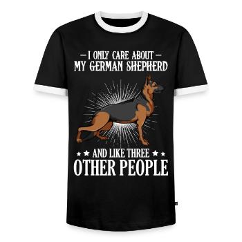 Mon berger allemand et trois autres - T-shirt contrasté Homme - noir/blanc - Devant - AI Model Female 172 light (172cm) & AI Model Male 178 light (178cm)