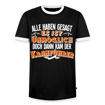 Kranführer - Männer Kontrast-T-Shirt - Schwarz/Weiß - Vorne - AI Model Female 172 light (172cm) & AI Model Male 178 light (178cm)