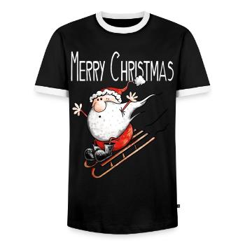 Merry Christmas Weihnachtsmann auf Achse - Comic - Männer Kontrast-T-Shirt - Schwarz/Weiß - Vorne - AI Model Female 172 light (172cm) & AI Model Male 178 light (178cm)