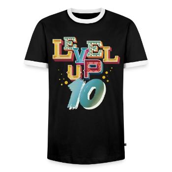 Level Up 10 ans anniversaire Gamer Gaming - T-shirt contrasté Homme - noir/blanc - Devant - AI Model Female 172 light (172cm) & AI Model Male 178 light (178cm)