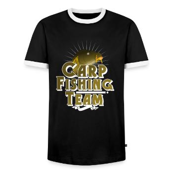 Pêche à la pêche à la carpe - T-shirt contrasté Homme - noir/blanc - Devant - AI Model Female 172 light (172cm) & AI Model Male 178 light (178cm)