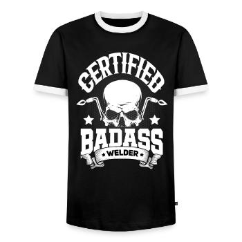 Welder Welding Certified Badasss Welder - Men's Ringer Shirt - black/white - Front - AI Model Female 172 light (172cm) & AI Model Male 178 light (178cm)