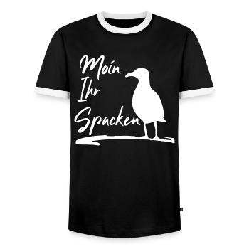 Moin Ihr Spacken - Männer Kontrast-T-Shirt - Schwarz/Weiß - Vorne - AI Model Female 172 light (172cm) & AI Model Male 178 light (178cm)