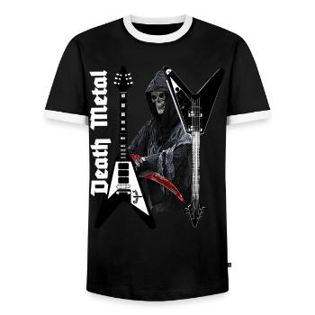 Music heavy metal black metal deaht metal skull - Men's Ringer Shirt - black/white - Front - AI Model Female 172 light (172cm) & AI Model Male 178 light (178cm)