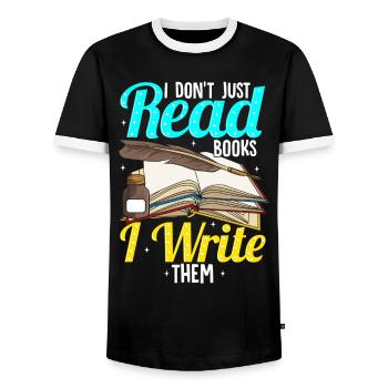 Autor Schriftsteller Bücher Roman Schreiben - Männer Kontrast-T-Shirt - Schwarz/Weiß - Vorne - AI Model Female 172 light (172cm) & AI Model Male 178 light (178cm)
