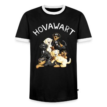 Hovawart dog heap cartoon dog gift - Men's Ringer Shirt - black/white - Front - AI Model Female 172 light (172cm) & AI Model Male 178 light (178cm)