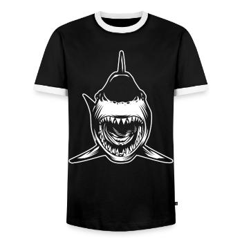 Open mouth shark - Men's Ringer Shirt - black/white - Front - AI Model Female 172 light (172cm) & AI Model Male 178 light (178cm)