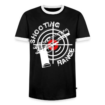 Shooting club - Men's Ringer Shirt - black/white - Front - AI Model Female 172 light (172cm) & AI Model Male 178 light (178cm)