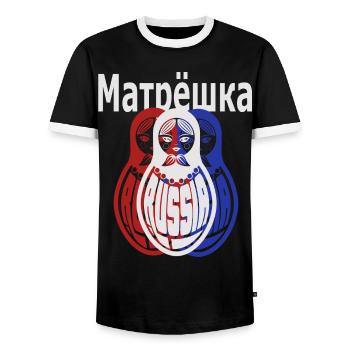 Matryoshka, Russian - Men's Ringer Shirt - black/white - Front - AI Model Female 172 light (172cm) & AI Model Male 178 light (178cm)