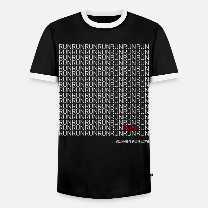 Run Run Run pattern with red accent - Men's Ringer Shirt - black/white