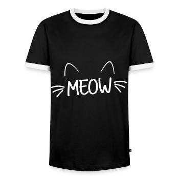 Katze Katzenmotiv Meow Katzenbesitzer - Männer Kontrast-T-Shirt - Schwarz/Weiß - Vorne - AI Model Female 172 light (172cm) & AI Model Male 178 light (178cm)