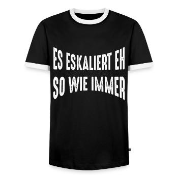 Es eskaliert eh - Männer Kontrast-T-Shirt - Schwarz/Weiß - Vorne - AI Model Female 172 light (172cm) & AI Model Male 178 light (178cm)