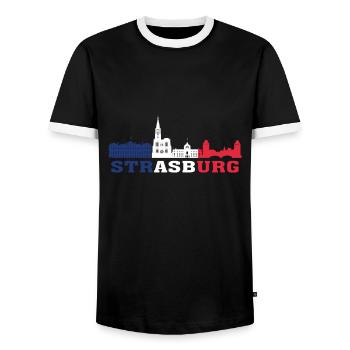 Carte de repère de la ville de Strasbourg France Skyline - T-shirt contrasté Homme - noir/blanc - Devant - AI Model Female 172 light (172cm) & AI Model Male 178 light (178cm)