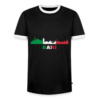 Bari City Skyline Italy Landmark, Bari Italia - Men's Ringer Shirt - black/white - Front - AI Model Female 172 light (172cm) & AI Model Male 178 light (178cm)