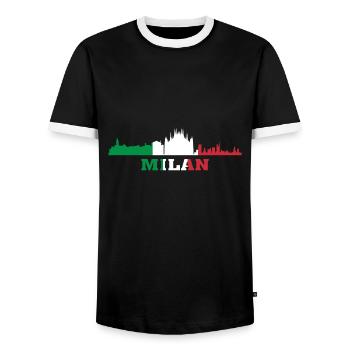 Milan City Skyline Italy Landmark, Milano Italia - Men's Ringer Shirt - black/white - Front - AI Model Female 172 light (172cm) & AI Model Male 178 light (178cm)