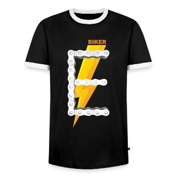 E-Biker Shirt Gift Icon Logo - Men's Ringer Shirt - black/white - Front - AI Model Female 172 light (172cm) & AI Model Male 178 light (178cm)
