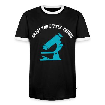 Microscope Joy: Enjoy the Little Things - Men's Ringer Shirt - black/white - Front - AI Model Female 172 light (172cm) & AI Model Male 178 light (178cm)