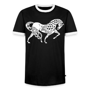Celtic white horse - Men's Ringer Shirt - black/white - Front - AI Model Female 172 light (172cm) & AI Model Male 178 light (178cm)