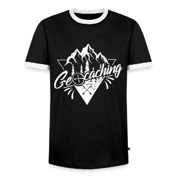 Géocaching - T-shirt contrasté Homme - noir/blanc - Devant - AI Model Female 172 light (172cm) & AI Model Male 178 light (178cm)