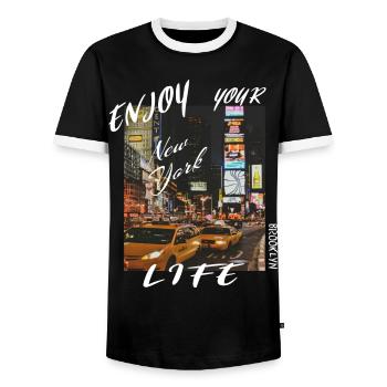 New York City - Männer Kontrast-T-Shirt - Schwarz/Weiß - Vorne - AI Model Female 172 light (172cm) & AI Model Male 178 light (178cm)