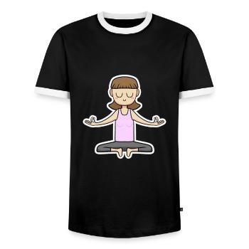 Dessin animé de méditation - T-shirt contrasté Homme - noir/blanc - Devant - AI Model Female 172 light (172cm) & AI Model Male 178 light (178cm)
