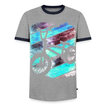 Vélo BMX | Vélo BMX | Vélo BMX | BMX bleu - T-shirt contrasté Homme - gris/marine  - Devant - AI Model Female 172 light (172cm) & AI Model Male 178 light (178cm)