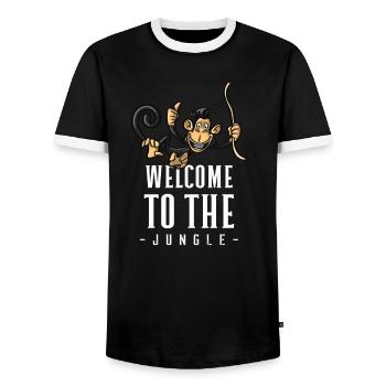 Jungle Monkey Welcome Design - Men's Ringer Shirt - black/white - Front - AI Model Female 172 light (172cm) & AI Model Male 178 light (178cm)