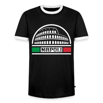 Napoli Italia Travel Souvenir Italienische Flagge Abzeichen - Männer Kontrast-T-Shirt - Schwarz/Weiß - Vorne - AI Model Female 172 light (172cm) & AI Model Male 178 light (178cm)