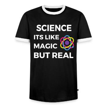 Science It’s Like Magic But Real - Men's Ringer Shirt - black/white - Front - AI Model Female 172 light (172cm) & AI Model Male 178 light (178cm)