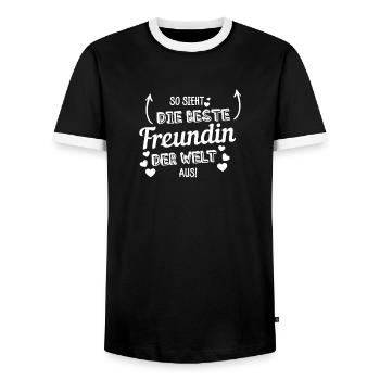 So sieht die beste Freundin der Welt aus - Männer Kontrast-T-Shirt - Schwarz/Weiß - Vorne - AI Model Female 172 light (172cm) & AI Model Male 178 light (178cm)