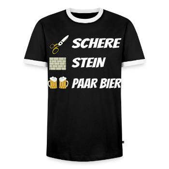 Schere , Stein, Paar Bier - Männer Kontrast-T-Shirt - Schwarz/Weiß - Vorne - AI Model Female 172 light (172cm) & AI Model Male 178 light (178cm)