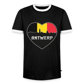 Antwerp Belgium Skyline Silhouette Belgian Flag - Men's Ringer Shirt - black/white - Front - AI Model Female 172 light (172cm) & AI Model Male 178 light (178cm)