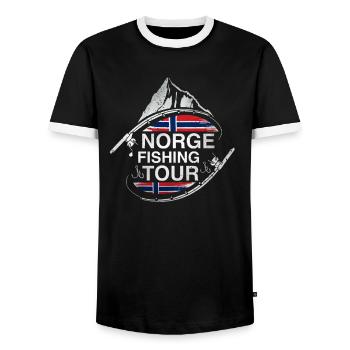 Norge Fishing Tour - Men's Ringer Shirt - black/white - Front - AI Model Female 172 light (172cm) & AI Model Male 178 light (178cm)