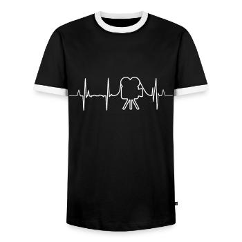 Kameramann Herzschlag - Männer Kontrast-T-Shirt - Schwarz/Weiß - Vorne - AI Model Female 172 light (172cm) & AI Model Male 178 light (178cm)