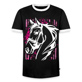 Graffiti-Stil Pferd mit Pinkem Farbsplash - Männer Kontrast-T-Shirt - Schwarz/Weiß - Vorne - AI Model Female 172 light (172cm) & AI Model Male 178 light (178cm)