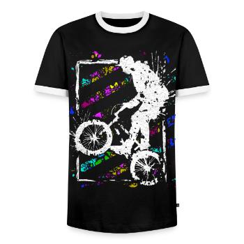 Bmx Fahrrad - BMX Rad fahren - BMX Fahrer - T-shirt contrasté Homme - noir/blanc - Devant - AI Model Female 172 light (172cm) & AI Model Male 178 light (178cm)