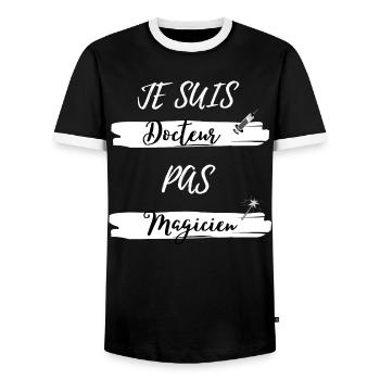Je suis Docteur pas Magicien - T-shirt contrasté Homme - noir/blanc - Devant - AI Model Female 172 light (172cm) & AI Model Male 178 light (178cm)