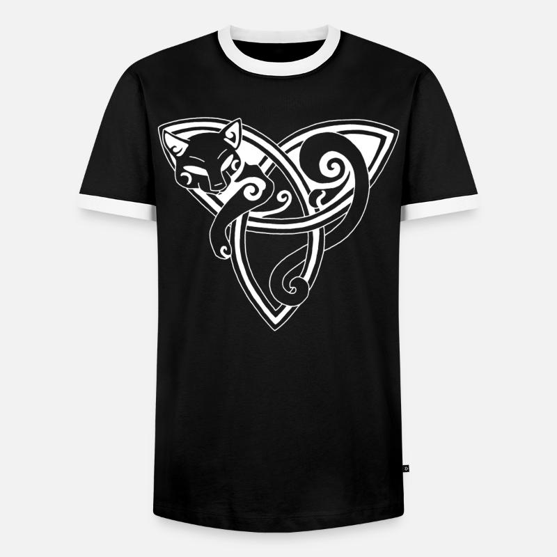 Celtic cat resting (white) - Men's Ringer Shirt - black/white