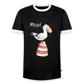 Moin Möwe I Nordsee Urlaub Geschenk - Männer Kontrast-T-Shirt - Schwarz/Weiß - Vorne - AI Model Female 172 light (172cm) & AI Model Male 178 light (178cm)