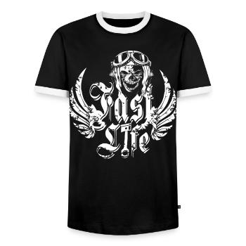 La vie des motards - T-shirt contrasté Homme - noir/blanc - Devant - AI Model Female 172 light (172cm) & AI Model Male 178 light (178cm)