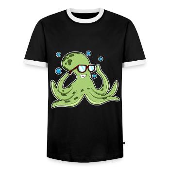 Krake Brille - Männer Kontrast-T-Shirt - Schwarz/Weiß - Vorne - AI Model Female 172 light (172cm) & AI Model Male 178 light (178cm)