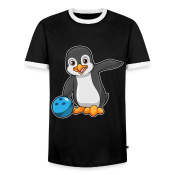 Penguin Bowling Bowling Ball - Men's Ringer Shirt - black/white - Front - AI Model Female 172 light (172cm) & AI Model Male 178 light (178cm)