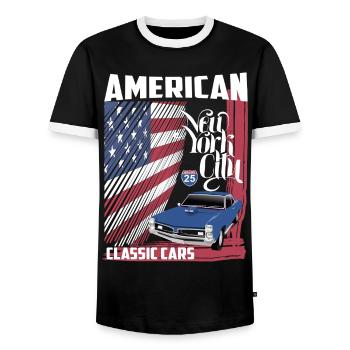 American Classic Cars - Men's Ringer Shirt - black/white - Front - AI Model Female 172 light (172cm) & AI Model Male 178 light (178cm)